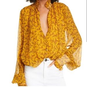 Jonathan Simkhai 100% silk chiffon yellow blouse Large